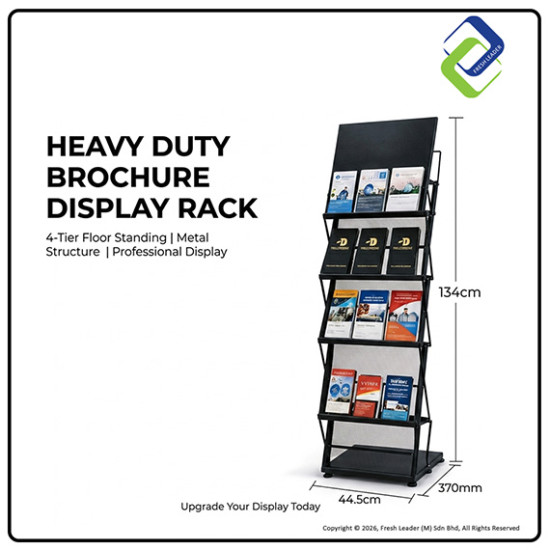 Heavy Duty Metal Brochure Display Rack 4 Tier Stand