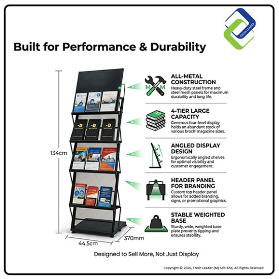 Heavy Duty Metal Brochure Display Rack 4 Tier Stand