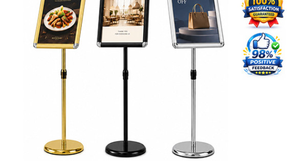 A3 Pedestal Display Stand – Adjustable Round Edge Sign Holder