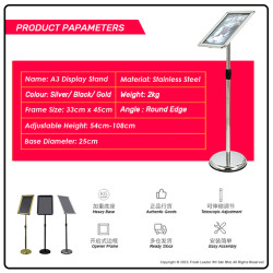 A3 Size Paper Pedestal Floor Display Stand (Round Edge)