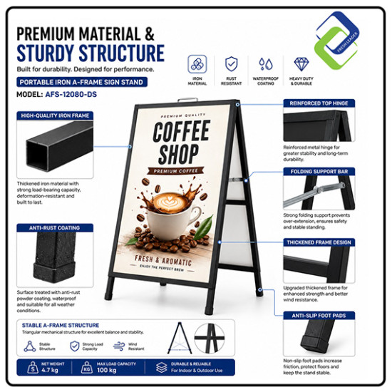 Portable Iron A-Frame Sign Stand 120x80cm for Business Promotion