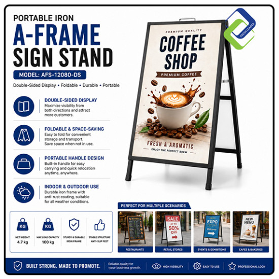 Portable Iron A-Frame Sign Stand 120x80cm for Business Promotion