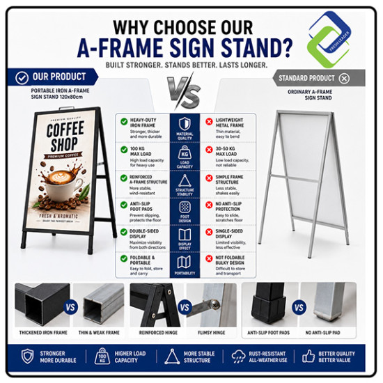 Portable Iron A-Frame Sign Stand 120x80cm for Business Promotion
