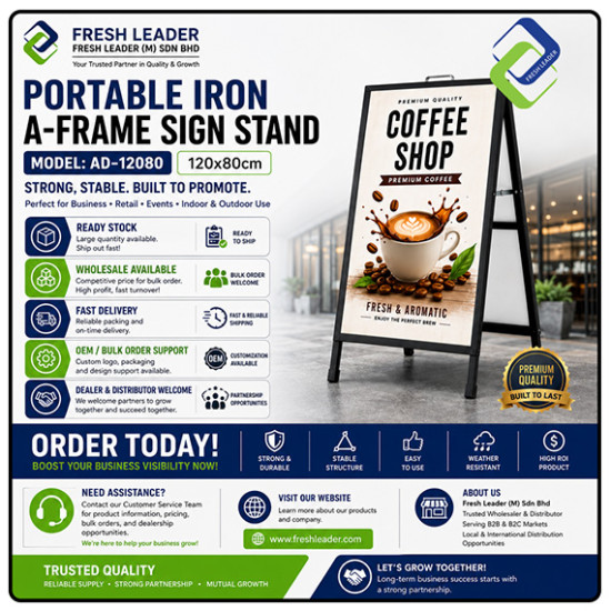 Portable Iron A-Frame Sign Stand 120x80cm for Business Promotion