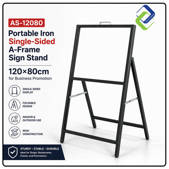 Portable Iron Single-Sided A-Frame Sign Stand 120x80cm for Business Promotion