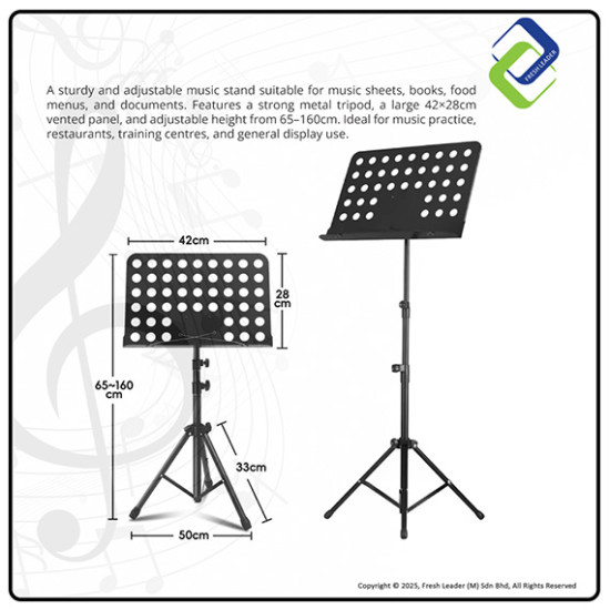 Portable Adjustable Sheet Music Stand – Sturdy Holder for Music Sheets, Books & Menus