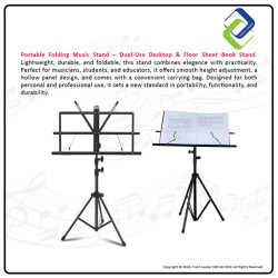 Portable Folding Music Stand Dual-Use – Desktop & Floor Sheet Book Stand with Clip Holder & Carry Bag