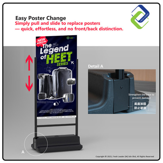 Sturdy 60x90cm Aluminum Water-Filled Display Stand – Rust-Resistant Frame with Wheels, Ideal for Outdoor Use