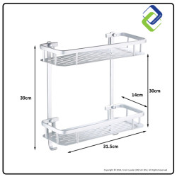 No Drilling 2-Tier Aluminium Square Bathroom Shelf Organizer