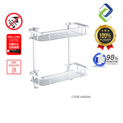 No Drilling 2-Tier Aluminium Square Bathroom Shelf Organizer
