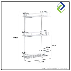 No-Drill 3-Tier Aluminium Bathroom Shelf Organizer | Square Design