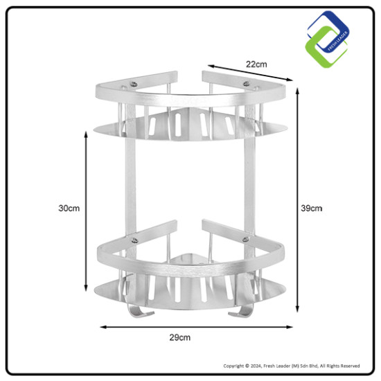 No Drill Aluminium Triangle Bathroom Shelf - 2-Tier Organizer No Drill Aluminium Triangle Bathroom Shelf - 2-Tier Organizer
