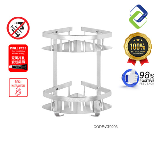 No Drill Aluminium Triangle Bathroom Shelf - 2-Tier Organizer No Drill Aluminium Triangle Bathroom Shelf - 2-Tier Organizer