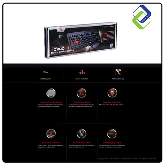 Bloody Q1100 Gaming Mouse & Keyboard Combo – Adjustable CPI, LED Lights, Water-Resistant