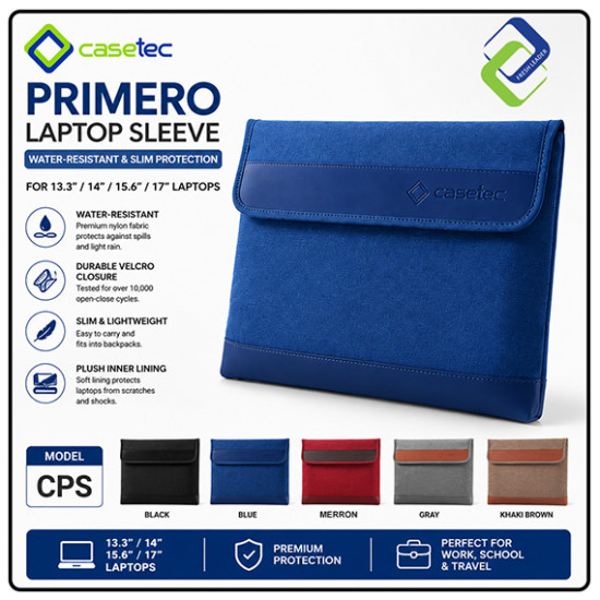 CASETEC Primero Laptop Sleeve 13.3–17" Water-Resistant Case