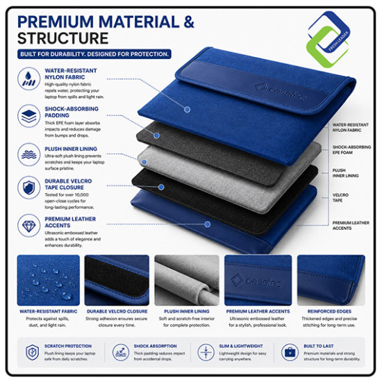CASETEC Primero Laptop Sleeve 13.3–17" Water-Resistant Case