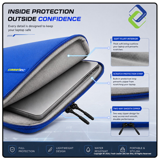 CASETEC ZEN Laptop Sleeve 13.3” 14” 15.6” Waterproof