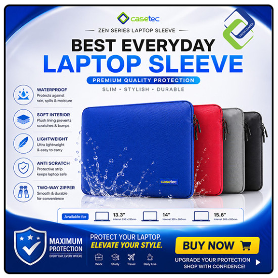 CASETEC ZEN Laptop Sleeve 13.3” 14” 15.6” Waterproof