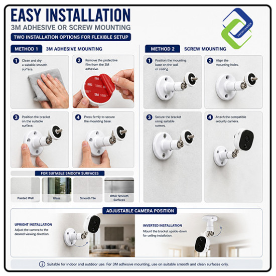 Security Camera Wall Mount Bracket – 3M Adhesive & Screw