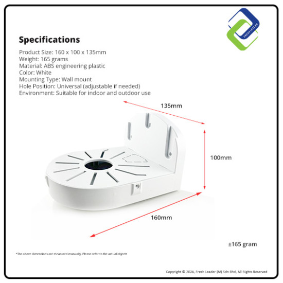 Heavy Duty CCTV Dome Camera Bracket – 100x135x160mm ABS Wall Mount Accessory Heavy Duty CCTV Dome Camera Bracket – 100x135x160mm ABS Wall Mount Accessory