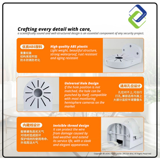 Heavy Duty CCTV Dome Camera Bracket – 100x135x160mm ABS Wall Mount Accessory Heavy Duty CCTV Dome Camera Bracket – 100x135x160mm ABS Wall Mount Accessory