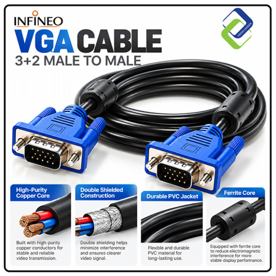 VGA Cable 3+2 Male to Male 1.5M – Reliable Video Transmission Cable