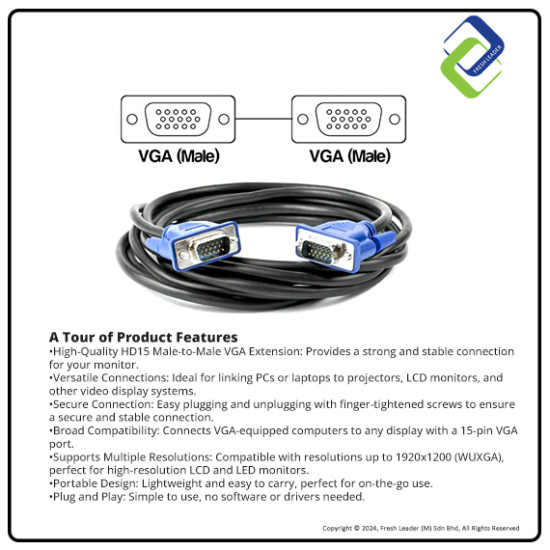 VGA Cable 3+2 Male to Male – Reliable Video Transmission Cable VGA Cable 3+2 Male to Male – Reliable Video Transmission Cable