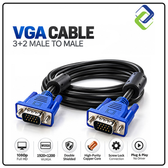VGA Cable 3+2 Male to Male 3M – Reliable Video Cable