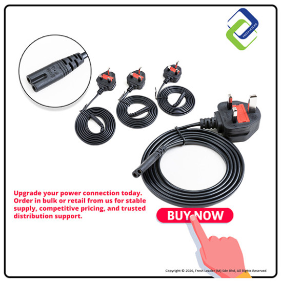 UK 2-Pin C7 Power Cord 1.5m | Figure-8 Cable for TV & Monitor