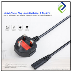 UK 2-Pin C7 Power Cord 1.5m | Figure-8 Cable for TV & Monitor