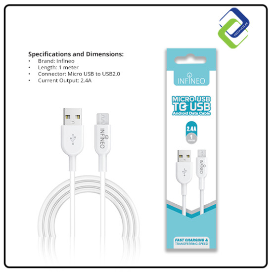 Infineo Micro USB to USB Android Data Cable (1 Meter) - Fast Charging & Data Transfer