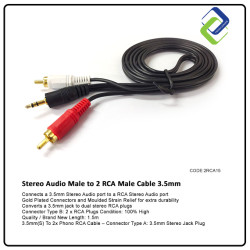 Stereo Audio Male to 2 RCA Male Cable 3.5mm