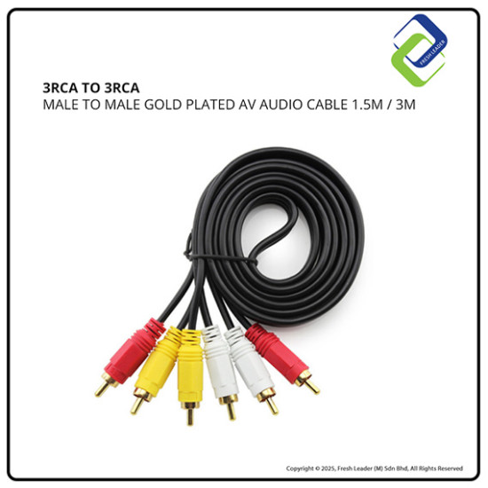 3M AV RCA Cable – 3 RCA Male to 3 RCA Male for Audio Video Connection 3M AV RCA Cable – 3 RCA Male to 3 RCA Male for Audio Video Connection