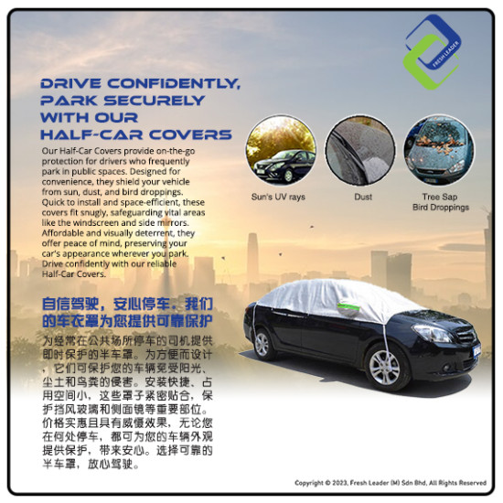 Evio Asia Half Car Cover: Premium Rain, Dust, UV, and Sunlight Protection