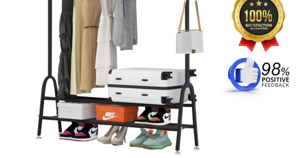 Space-Saving Double Layer Clothes Rack - Black (150x120x40cm) | Fresh ...