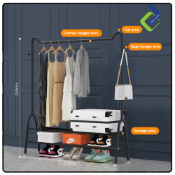Space-Saving Double Layer Clothes Rack Black (150x150x40cm)