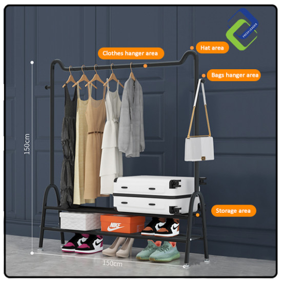 Space-Saving Double Layer Clothes Rack Black (150x150x40cm)