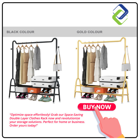 Space-Saving Double Layer Clothes Rack Black (150x150x40cm)
