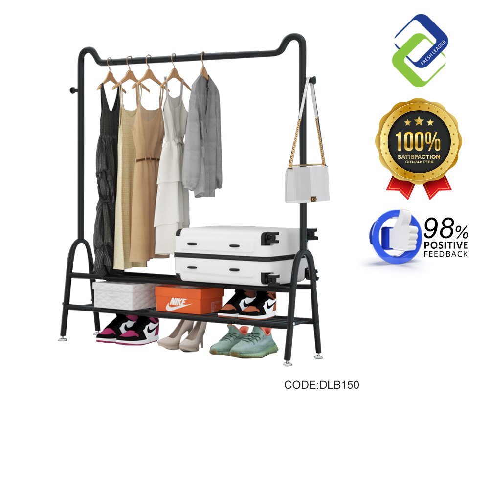 Sharp Laundry Rack Space-Saving Double Layer Clothes Rack Black (150x150x40cm) - Fresh Leader
