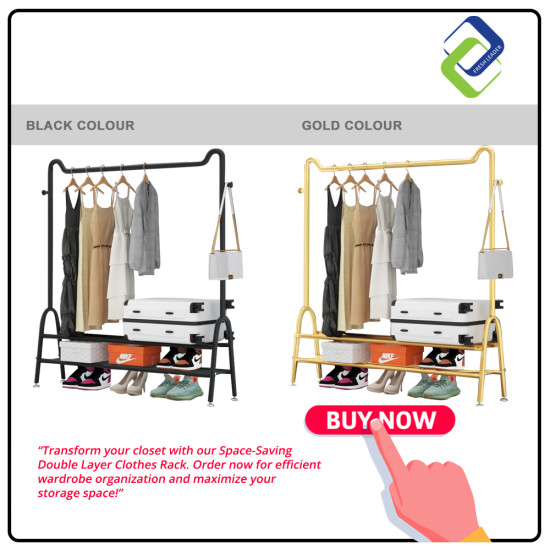Space-Saving Double Layer Clothes Rack - Gold (150x120x40cm) Space-Saving Double Layer Clothes Rack - Gold (150x120x40cm)