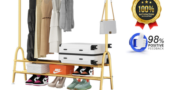 FreshLeader - Space-Saving Double Layer Clothes Rack - Gold (150x120x40cm)