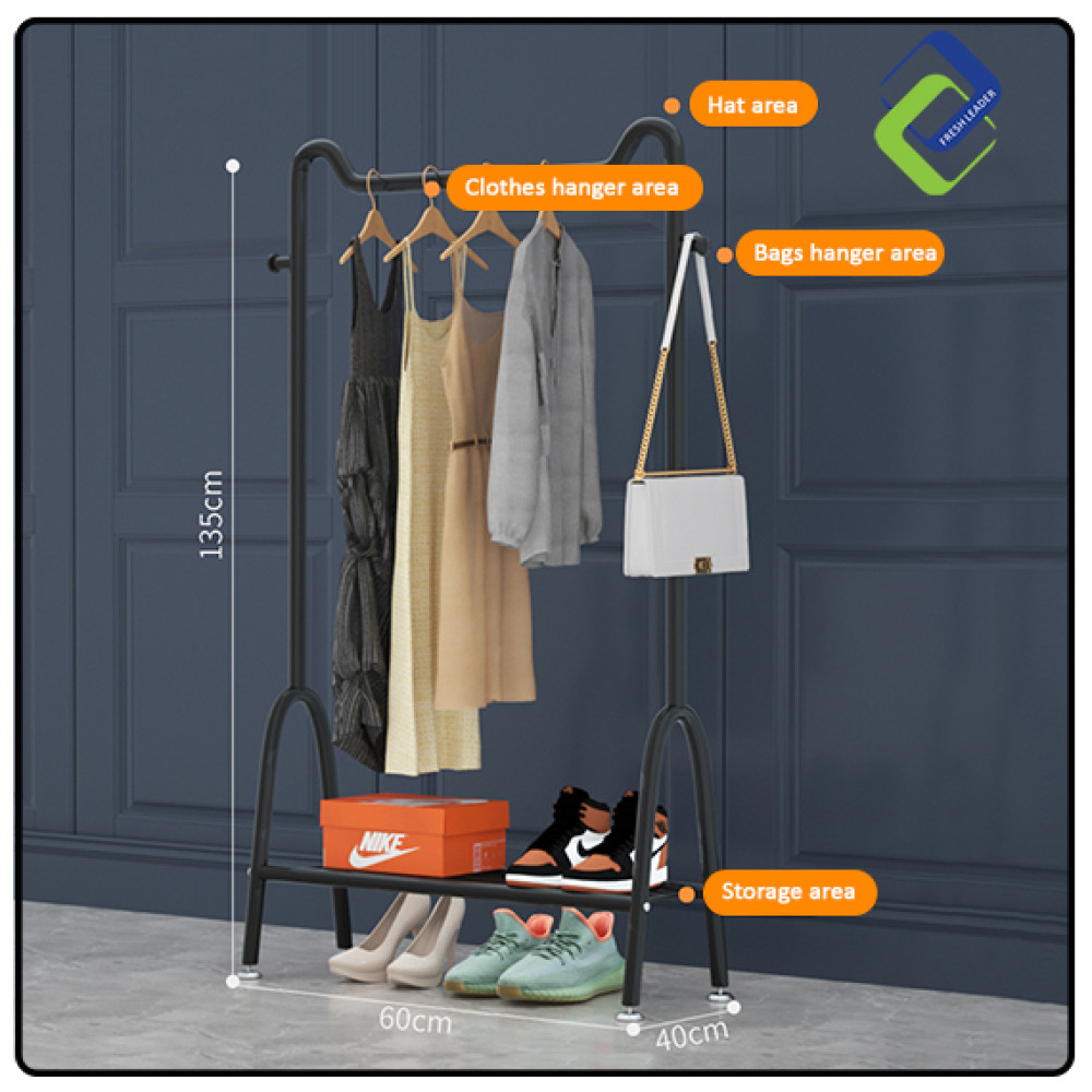 Durable Black Single Layer Coat Rack – 135x60x40cm Metal Organizer ...