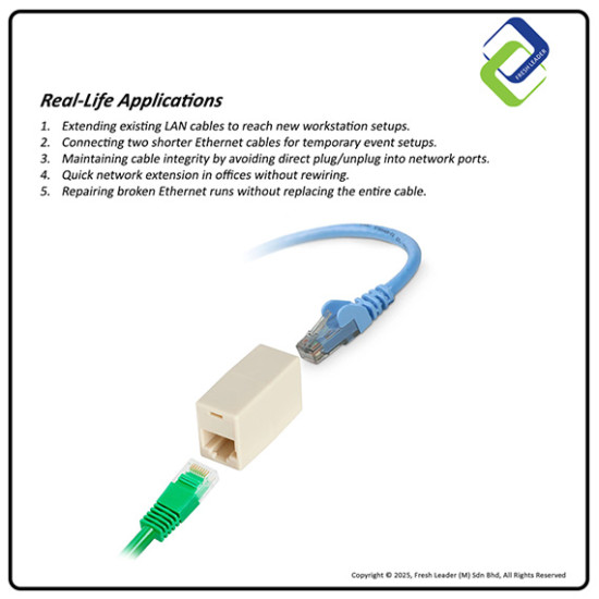 RJ45 Ethernet Coupler Female to Female – CAT5/CAT6 LAN Cable Connector 8P8C