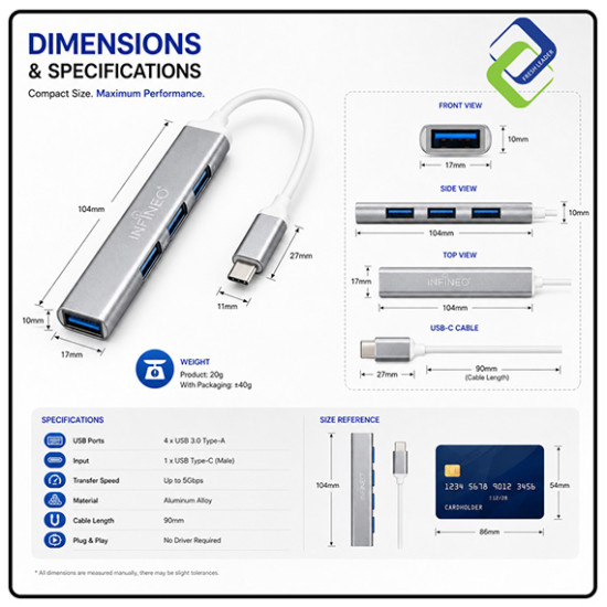 INFINEO USB Type-C to USB 3.0 4-Port Hub 5Gbps