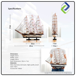 Creative Wooden Ship Model – 60cm Business Gift and Home Decor Piece