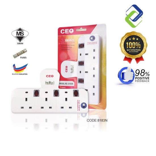 SIRIM Certified 3 Way T Socket Adaptor: Surge Protector & Neon Light for Secure Power SIRIM Certified 3 Way T Socket Adaptor: Surge Protector & Neon Light for Secure Power