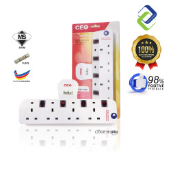 SIRIM Certified 4 Way T Socket Adaptor: Surge Protector & Neon Light for Secure Power