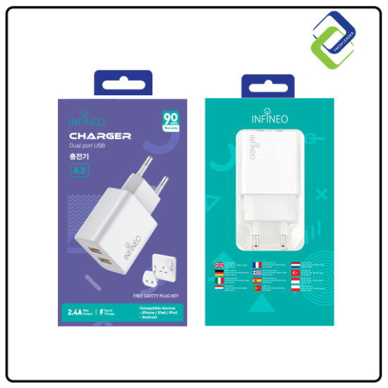 Infineo Dual Port USB Charger - Fast Charging Adapter Infineo Dual Port USB Charger - Fast Charging Adapter