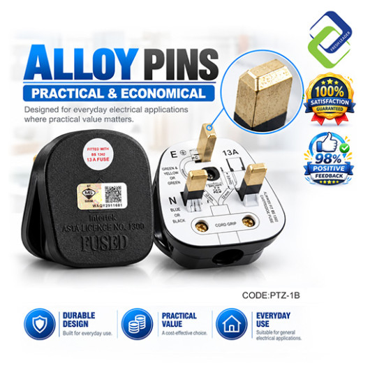 Malaysia 13A 3 Pin Fused Plug with Alloy Pins