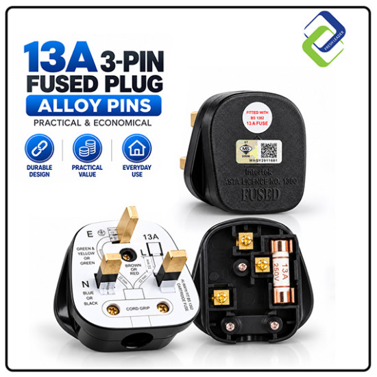 Malaysia 13A 3 Pin Fused Plug with Alloy Pins